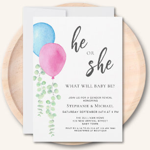 Convites Balões Azuis Cor-de-RosaRevelação de Gênero