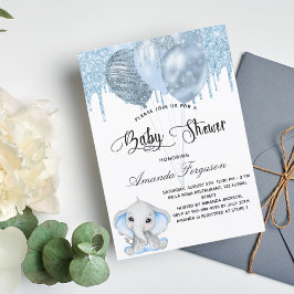 Convites Balões azuis de chá de fraldas elefante