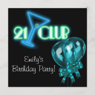 Convites Balões Azuis Escuros e Verde-azulados Meninas Aniv