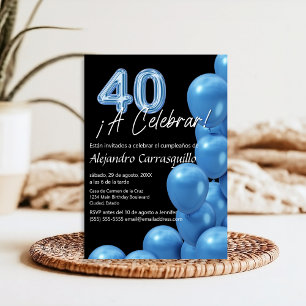 Convites Balões Azuis Espanhóis Econômicos & Aniversário de