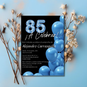 Convites Balões Azuis Espanhóis Pretos Elegantes 85º Aniver