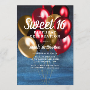 Convites Baloes Azuis Navy Vermelho Dourado Sweet 16