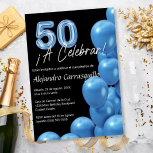 Convites Balões Azuis Orçamento Espanhol Preto Aniversário 