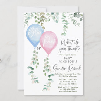 Convites Balões azuis ou cor-de-rosa com gênero verde
