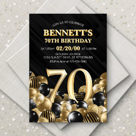 Convites Balões Black Dourado 70 Birday