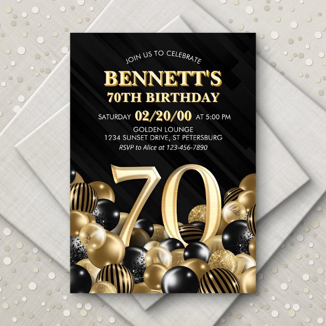 Convites Balões Black Dourado 70 Birday (Criador carregado)
