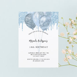 Convites Balões brancos azuis de aniversário pingados