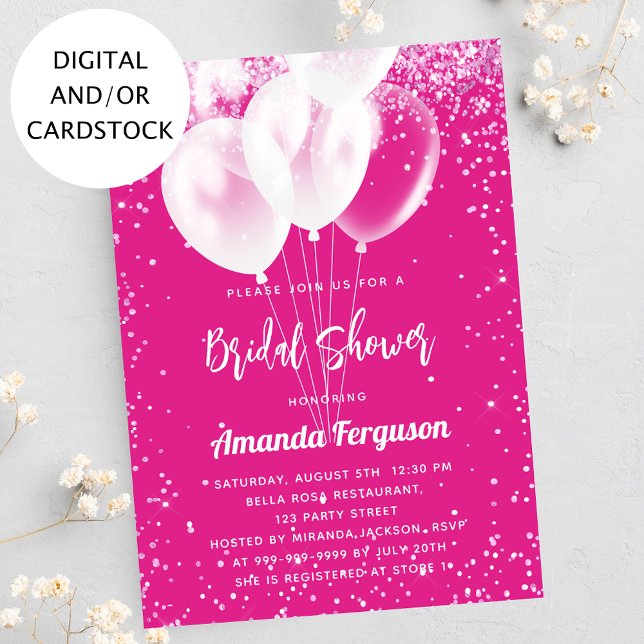 Convites Balões brancos cor-de-rosa-chá de panela (Criador carregado)