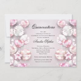 Convites Balões Brancos Rosa Quinceañera