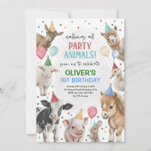 Convites Balões Coloridos de Animais da Fazenda para Aniver