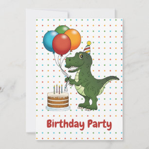 Convites Balões Coloridos de T-rex Dinossauro Aniversário I