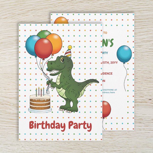 Convites Balões Coloridos do Dinossauro T-rex Aniversário d (Criador carregado)