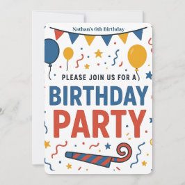 Convites Balões Coloridos e Confetes para Aniversário Infan