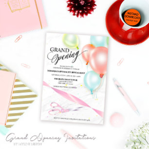 Convites Balões Coloridos Fita Cortando Grande Abertura