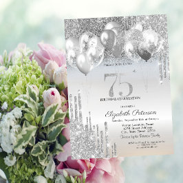 Convites Balões com Efeito de Brilho Prateado e Pingos para