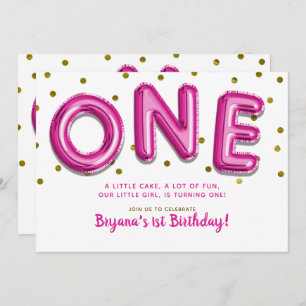 Convites Balões cor-de-rosa a quente Pontos Dourados Uma Fe
