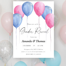 Convites Balões cor-de-rosa ou azuis Revisão do Gênero