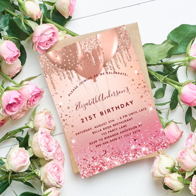 Convites Balões cor-de-rosa rosa de aniversário (Criador carregado)