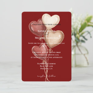 Convites Balões Coração Creme Vermelho Casamento