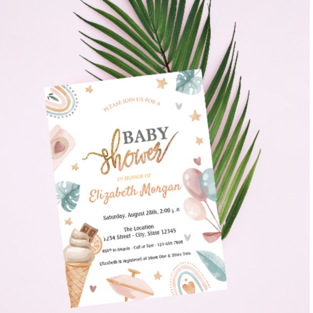 Convites Balões d'água Chá de fraldas Sorvete arco-íris (Criador carregado)