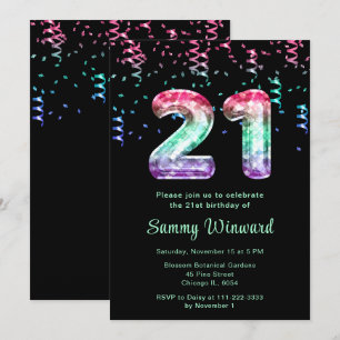 Convites Balões de aniversário de 21 anos Mermaid com Confe