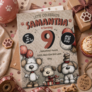 Convites Balões de Aniversário de 9 Anos Tema Cachorrinho R