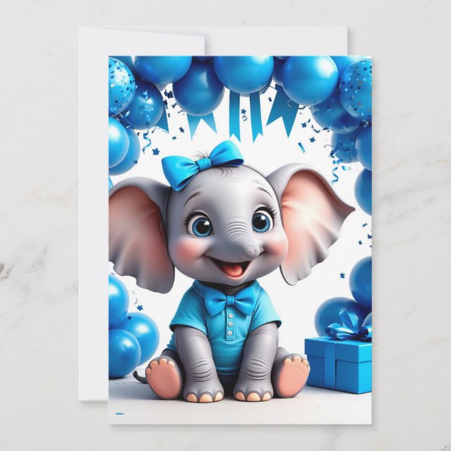 Convites Balões de Aniversário de Elefante Fofo 🐘 (Frente)
