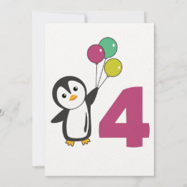 Convites Balões de Aniversário de Quatro Anos de Pinguim Pa