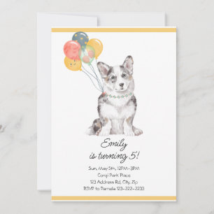 Convites Balões de Aniversário do Sweet Corgi Personalizáve