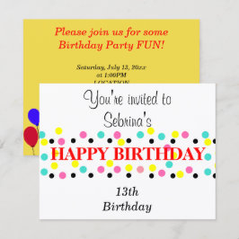 Convites Balões de Aniversário Pontos Polca