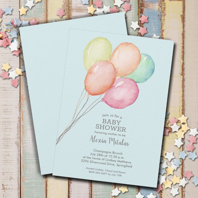 Convites Balões de Aquarela Chá de fraldas Azul (Watercolor balloons boy baby shower invitations, PRINTED and/or INSTANT DOWNLOAD)