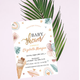 Convites Balões de Aquarela Chuva de Sorvete Baby Shower
