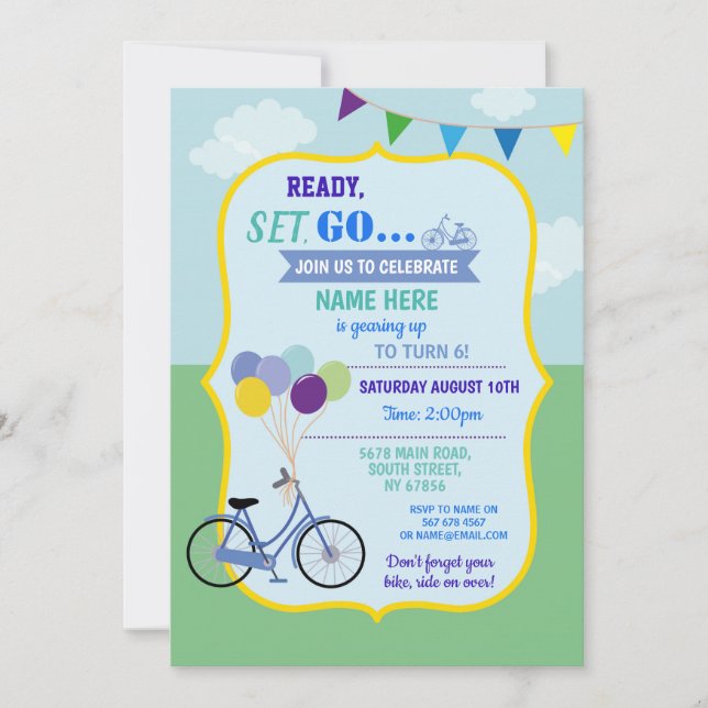 Convites Balões de bicicleta de bicicleta de aniversário de (Frente)
