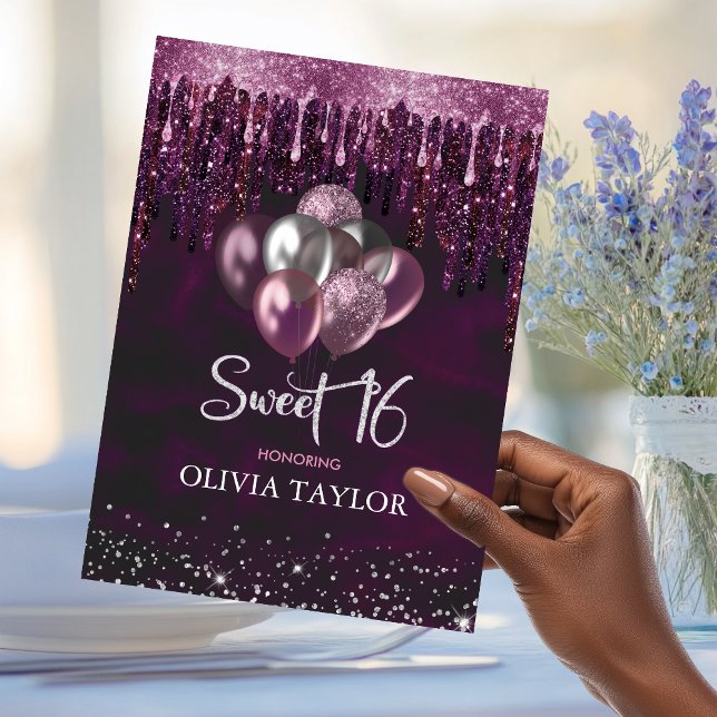 Convites Balões de brilho cor-de-rosa vermelho elegante doc (Criador carregado)