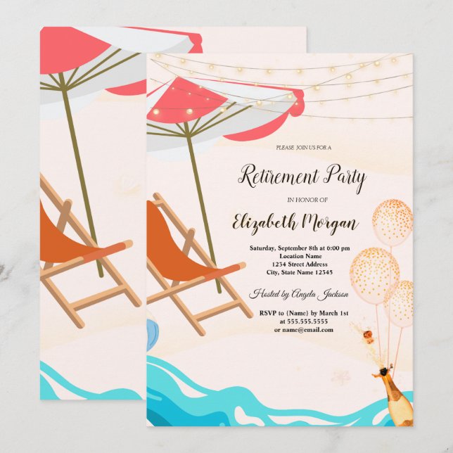 Convites Balões de Cadeira de Enchimento,Festa de Reforma d (Frente/Verso)