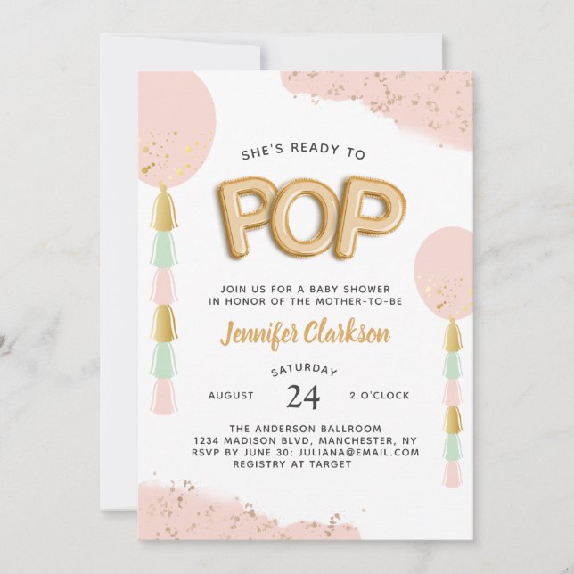 Convites Balões de Chá de fraldas "Pronto para Pop" (Frente)