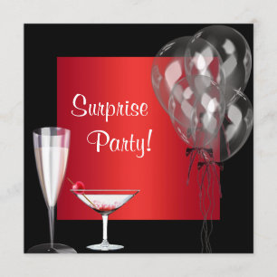 Convites Balões de Cocktail Vermelhos Surpresa Aniversário