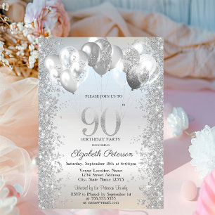 Convites Balões de Confete Brilhante Prata Aniversário de 9