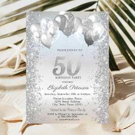 Convites Balões de Confete Brilhante Prata para Aniversário