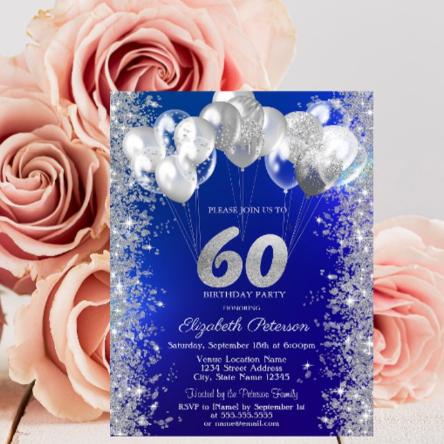 Convites Balões de Confete Brilhantes Azul Marinho Aniversá (Criador carregado)