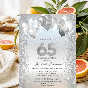 Convites Balões de Confete Prateado Brilhante Aniversário d