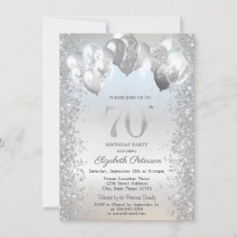 Convites Balões de Confetes Prateados Brilhantes Aniversári