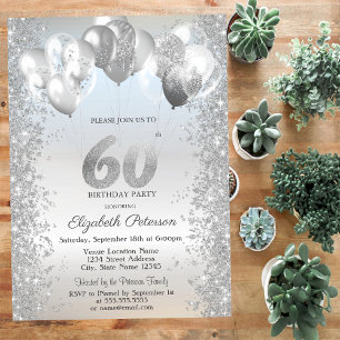 Convites Balões de Confetes Prateados Brilhantes Aniversári