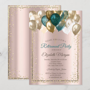 Convites Balões de Diamantes Elegantes Aposentadoria Dourad