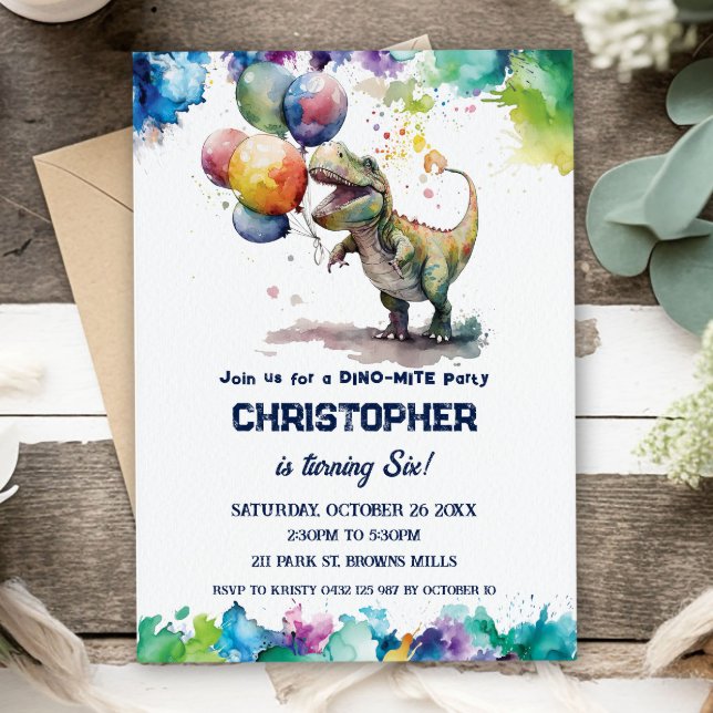 Convites Balões de Dinossauro T-Rex Festa de aniversário (Criador carregado)