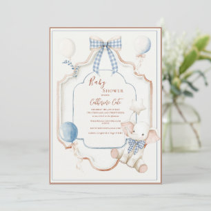 Convites Balões de Elefante de Moldura Azul Vintage Bebê