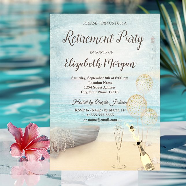 Convites Balões de Farol de Barco de Praia,Aposentação de V (Criador carregado)