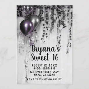 Convites Balões de Festa Metálicos Roxos Ivy Branco Anivers