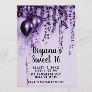 Convites Balões de Festa Metálicos Roxos Ivy Branco Sweet 1