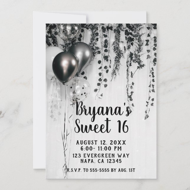 Convites Balões de Festa Metálicos Rustic Ivy Branco Sweet  (Frente)
